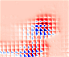 An example of a combinatorial library chip, part of a magnetic smart materials library. Each square has a sample with different proportions of atoms and exhibits different physical properties. The pink areas of the library are regions in which no magnetic properties were detected in those particular samples.