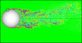 Computer simulation of air flow around a golf ball.