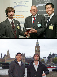 Above: Matthew Dowling (left); Dr. Alastair MacWillson, Managing Director of Global Security Practice, Accenture (center); and Peter Thomas (right). Below: Peter Thomas (left) and Matthew Dowling (right) in London.