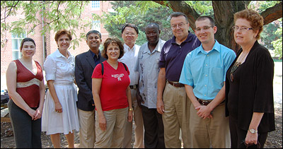 Left to right: Ms. Bekki Zeigler (Prince Georges Community College), Dr. Marjorie Rawhouser (Anne Arundel Community College [ACC]), Dr. Vedham Karpakakunjaram (Montgomery Community College [MCC]), Dr. Charles Kung (MCC), Dr. Gabriel Ayine (Howard Community College [HCC]), Mr. Jay Benson (ACC), Mr. Mark Edelen (HCC), and Dr. Isabel Lloyd, (Department of Materials Science and Engineering, UMD). In front: Fary Sami (Harford Community College).