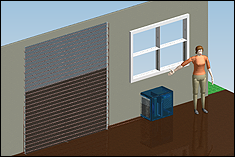 A computer simulation of the complete air conditioning system mounted in a house.