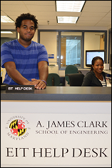 Student employees Kevin Climes and Ramatou Cisse at work in the new EIT Help Desk office.  