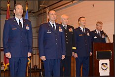 Maj. Chris Cisneros (Left), 104th Fighter Squadron Instructor Pilot, and Lt. Col. Paul C. Zurkowski (Second from left), 104th Fighter Squadron commander. (Air National Guard photo by TSgt. David Speicher/RELEASED)