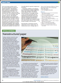 Nanopaper Featured in Nature Photonics News & Views