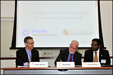 (L-R) VP of University Relations Peter Weiler, Sikorsky VP of Research & Engineering Mark Miller, and Clark School Dean Darryll Pines