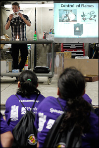 FPE graduate student Isaac Leventon teaching kids why things burn on Maryland Counts Day.