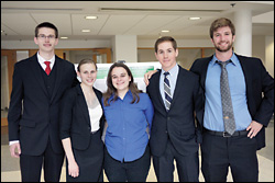 Left, to right: The creators of the improved Kevlar, Department of Materials Science and Engineering alumni Steven Lacey, Calisa Hymas, Kathleen Rohrbach, Samm Gillard, and Chris Berkey (all B.S. '14).